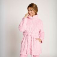 Εικόνα της Muydemi Ροζ Fleece Ρόμπα Με Φερμουάρ & Ζώνη.