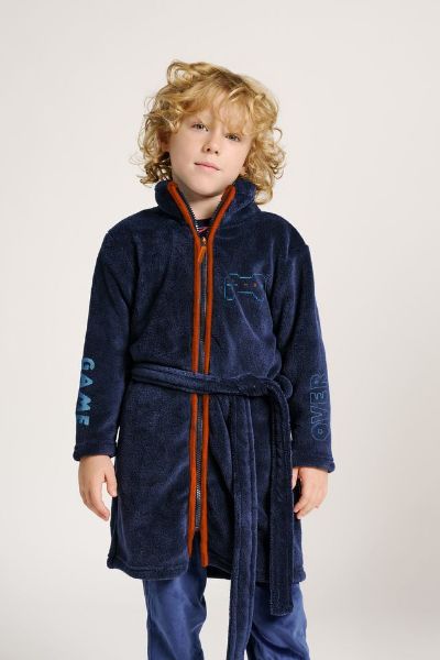 Εικόνα της Muydemi Fleece Μπλε Παιδική Ρόμπα Με Φερμουάρ & Ζώνη.