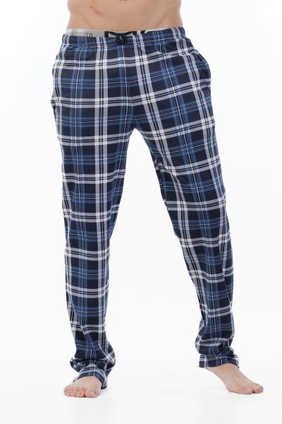 Εικόνα της Mei Βαμβακερό Ανδρικό Παντελόνι Πιτζάμας Μπλε Καρό.