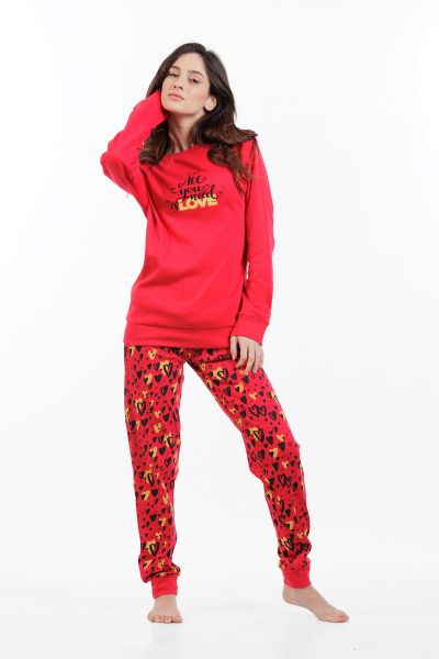 Εικόνα της Mei Βαμβακερές Γυναικείες Πιτζάμες Κόκκινες.