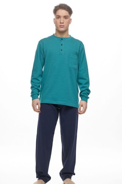 Εικόνα της Plus Size Galaxy Χειμερινή Ανδρική Πιτζάμα Βαμβακερή Σμαραγδί 800-25