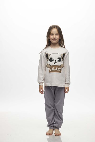 Εικόνα της Galaxy Βαμβακερή Παιδική Πιτζάμα Εκρού/Ανθρακί.