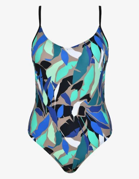 Εικόνα της Naturana πράσινο εμπριμέ ολόσωμο μαγιό με cups.