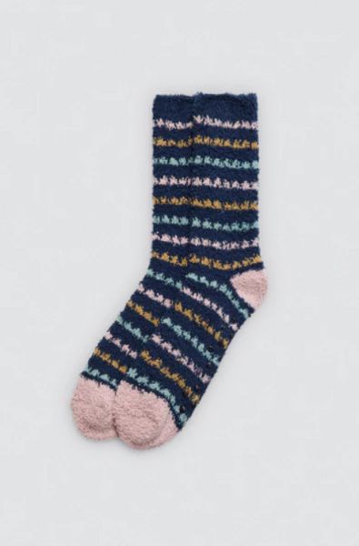 Εικόνα της Ysabel Mora Fleece Χνουδωτές Γυναικείες Κάλτσες Ριγέ Μπλε Με Βεντουζάκια Σιλικόνης.