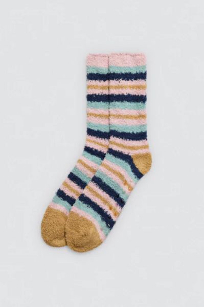 Εικόνα της Ysabel Mora Fleece Χνουδωτές Γυναικείες Κάλτσες Ριγέ Ροζ/Μπεζ/Μπλε Με Βεντουζάκια Σιλικόνης.