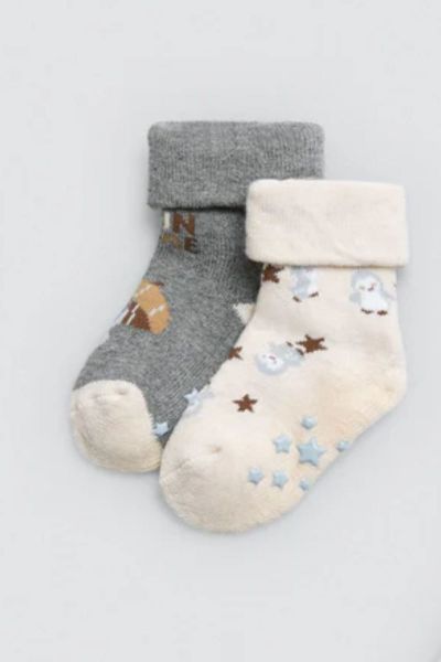Εικόνα της 2Pack Ysabel Παιδικές Κάλτσες Βαμβακερές Πετσετέ  Με Βεντουζάκια Σιλικόνης Γκρι/Εκρού 52873