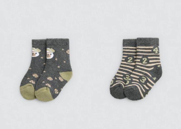 Εικόνα της 2Pack Ysabel Mora Βαμβακερές Πετσετέ Ανθρακί/Ριγέ Παιδικές Κάλτσες.