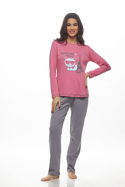 Εικόνα της Galaxy Χειμερινό Γυναικείο Σετ Πιτζάμας Βαμβακερό Ροζ 818-25