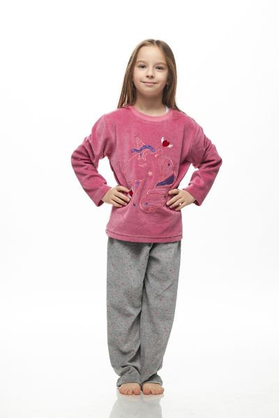 Εικόνα της Galaxy Βαμβακερή Βελούδινη Παιδική Πιτζάμα Σάπιο Μήλο.