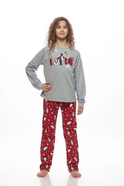 Εικόνα της Galaxy Βαμβακερή Εφηβική Πιτζάμα Γκρι/Κόκκινη.