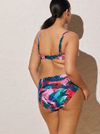 Εικόνα της Ysabel Mora Πετρόλ Εμπριμέ Shaping Ψηλόμεσο Slip Μαγιό.