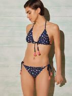 Εικόνα της Ysabel Mora Μπλε Εμπριμέ Μαγίο Τρίγωνο Με Φούντες.