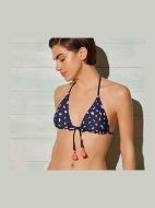 Εικόνα της Ysabel Mora Μπλε Εμπριμέ Μαγίο Τρίγωνο Με Φούντες.