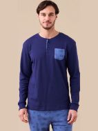 Εικόνα της Noidinotte Βαμβακερή Ανδρική Πιτζάμα Μπλε/Ραφ.