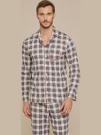 Εικόνα της Noidinotte μπεζ καρό ανδρική κουμπωτή πιτζάμα.