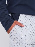 Εικόνα της Muydemi Βαμβακερή Μπλε/Γκρι Ανδρική Πιτζάμα Με  Σκάκι.