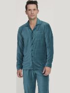 Εικόνα της Noidinotte Πετρόλ Βελούδινη Rib Κουμπωτή Ανδρική Πιτζάμα.