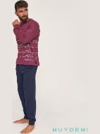 Εικόνα της Muydemi Βαμβακερή Μπορντό/Μπλε Ανδρική Πιτζάμα Φούτερ.