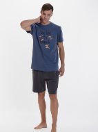 Εικόνα της Mei βαμβακερή μπλε/ανθρακί πιτζάμα.