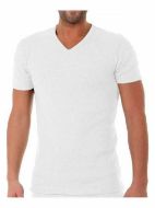 Εικόνα της 2 Pack Apple T-Shirt Με V Εφαρμοστά Rib Λευκά Βαμβακερά.