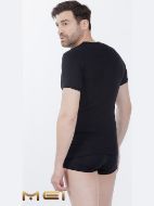 Εικόνα της Mei Βαμβακερή Μαύρη Ανδρική Κοντομάνικη Φανέλα Λαιμόκοψη. (8060)