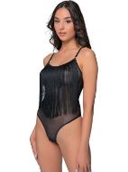 Εικόνα της Milena μαύρο string κορμάκι κουμπωτό με κρόσσια.