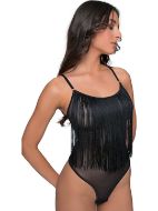 Εικόνα της Milena μαύρο string κορμάκι κουμπωτό με κρόσσια.