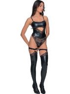 Εικόνα της Milena μαύρο brazil κορμάκι από δαντέλα & δερματίνη.