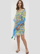 Εικόνα της Ble Resort Collection Βαμβακερό Καφτάνι Λευκό/Μπλε Με Λεμόνια.