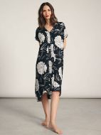 Εικόνα της Muydemi Viscose Μαύρο Εμπριμέ Κοντομάνικο Φόρεμα.