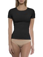 Εικόνα της Μαύρο γυναικείο τοπ με κοντό μανίκι από 95% Bamboo - 5% Elastane.