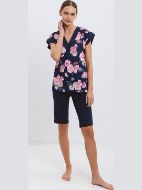 Εικόνα της Γιώτα Μπλε Φλοράλ Βαμβακερή Πιτζάμα Με Βερμούδα.
