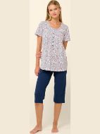 Εικόνα της Vamp Καλοκαιρινό Γυναικείο Σετ Πιτζάμας Βαμβακερό Blue Peony 22303