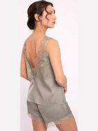 Εικόνα της Muydemi Καλοκαιρινό Γυναικείο Σετ Πιτζάμας Σατέν Χακί/λαδί 210046