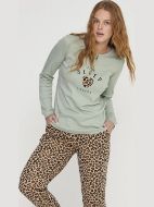 Εικόνα της Plus Size Noidinotte βαμβακερή φυστικί/λεοπάρ γυναικεία πιτζάμα.