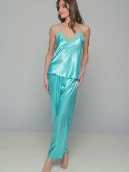 Εικόνα της Milena by Paris Καλοκαιρινό Γυναικείο Σετ Πιτζάμας Σατέν Aqua 009185-Aqua