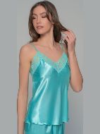 Εικόνα της Milena by Paris Καλοκαιρινό Γυναικείο Σετ Πιτζάμας Σατέν Aqua 009185-Aqua