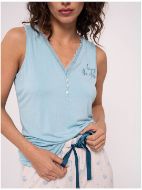 Εικόνα της Muydemi Viscose Αμάνική Γαλάζια/Εκρού Γυναικεία Πιτζάμα Με Εμπριμέ Κάπρι.