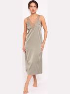 Εικόνα της Muydemi Σατέν Λαδί Midi Νυχτικό Με Δαντέλα.