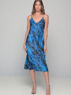 Εικόνα της Milena by Paris Χειμερινό Σατέν Γυναικείο Νυχτικό Μπλε-μαύρο, Μπλε 003440