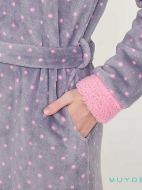 Εικόνα της Muydemi γκρι/ροζ πουά fleece γυναικεία ρόμπα.