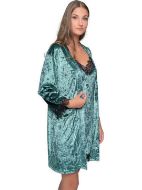 Εικόνα της Milena by Paris Χειμερινή Γυναικεία Βελουτέ Ρόμπα Λαδί 005307