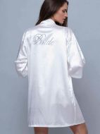 Εικόνα της Milena by Paris Λευκή Νυφική Ρόμπα Σατέν Με Στάμπα Bride.