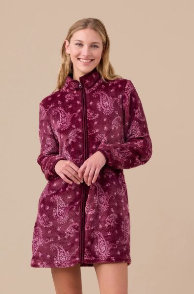 Εικόνα της Noidinotte Fleece Ρόμπα Μπορντό Λαχούρι Με Φερμουάρ.