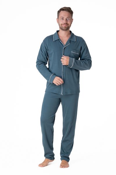 Εικόνα της Relax Lingerie Χειμερινή Ανδρική Κουμπωτή Πιτζάμα Βαμβακερή Πετρόλ 3225126