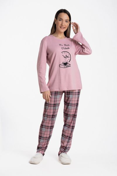 Εικόνα της Relax Lingerie Χειμερινό Γυναικείο Σετ Πιτζάμας Βαμβακερό Ροζ 3225026
