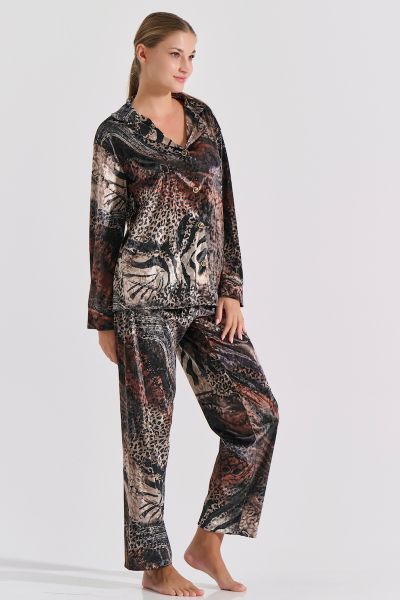 Εικόνα της Milena by Paris Χειμερινό Γυναικείο Σετ Πιτζάμας Τιγρέ 009189-Τιγρέ