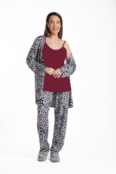 Εικόνα της Relax Σετ Γυναικείες Πιτζάμες Λεοπάρ & Γκρενά Τοπ.