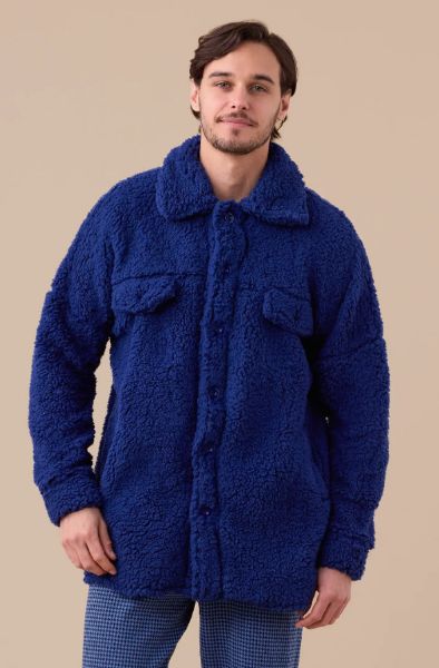 Εικόνα της Noidinotte Fleece Κουμπωτό Κοντό Ανδρικό Ρομπάκι Μπλε.