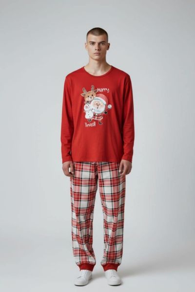 Εικόνα της Little Unicorn Κόκκινη/Καρό Xmas Ανδρική Πιτζάμα Φούτερ.